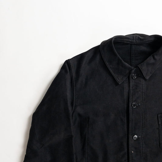 1940s "COMBET" French Black Moleskin Work Jacket with V Pockets