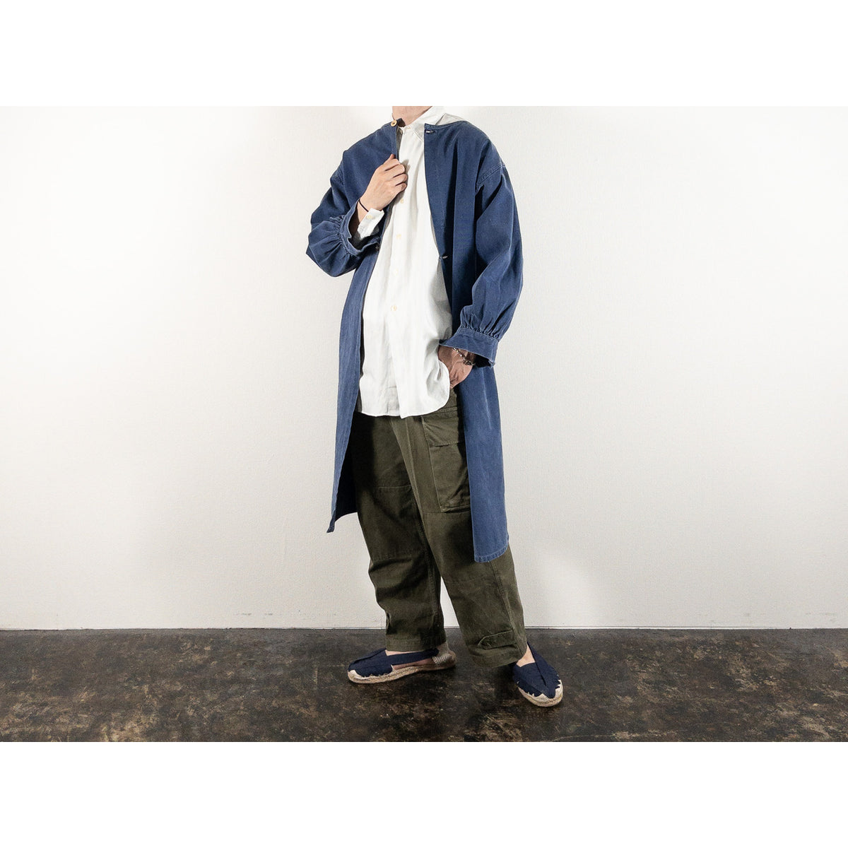 1950s "French Vintage" Blue Cotton Twill Gardener Smock