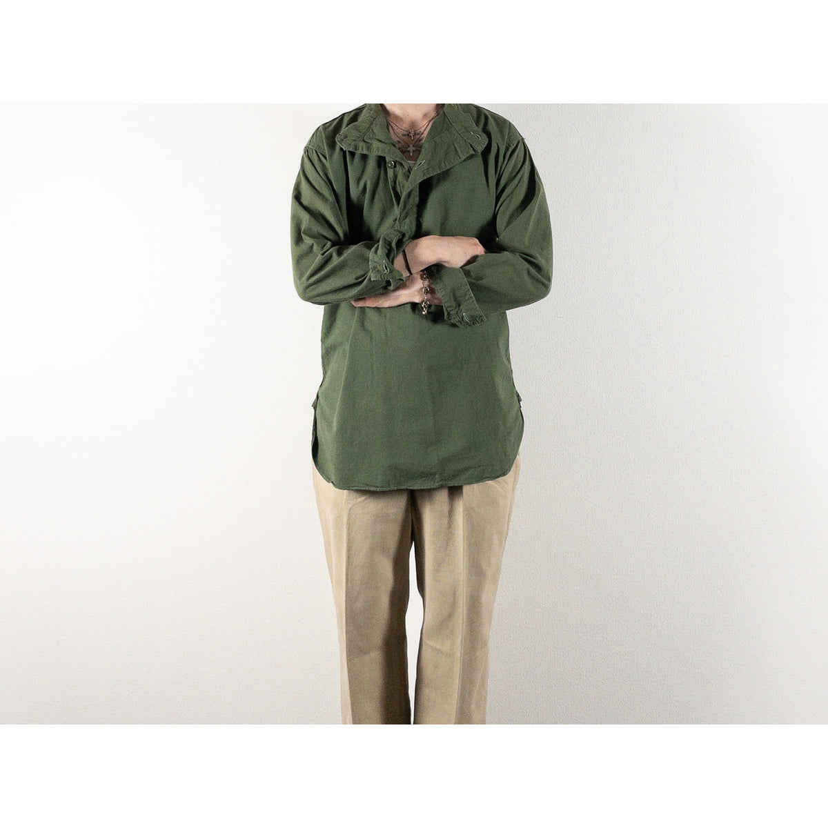 1950s "Swedish Army" Olive Cotton Pullover Shirt
