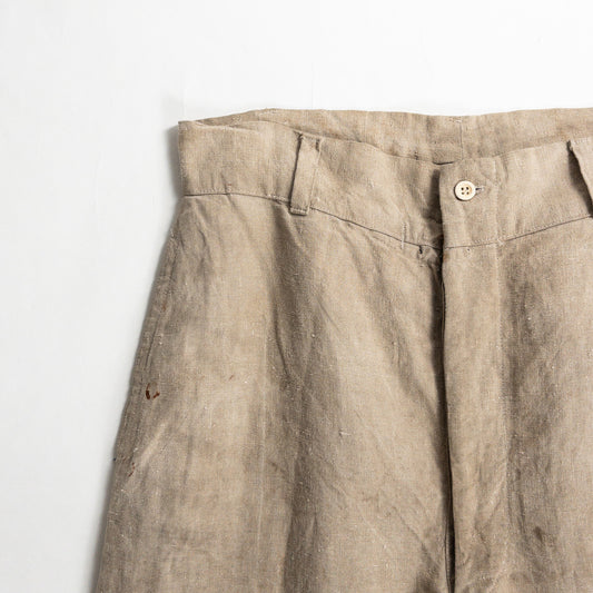 1930-40s "French Vintage" Brown Beige Linen Work Trousers
