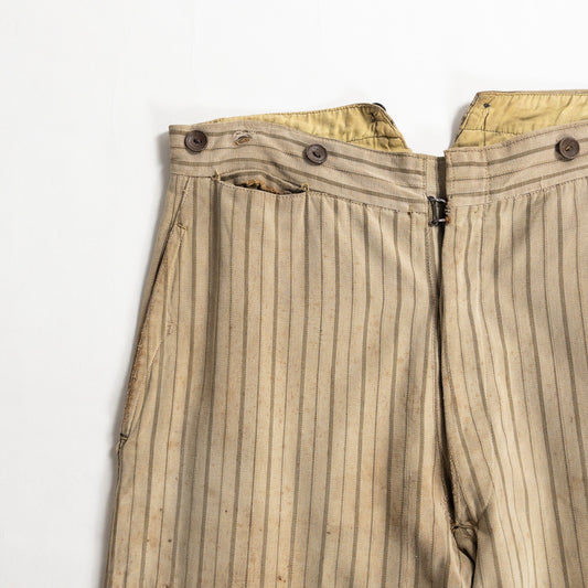 1920-40s "French Vintage" Light Brown Stripe Patch Work Trousers