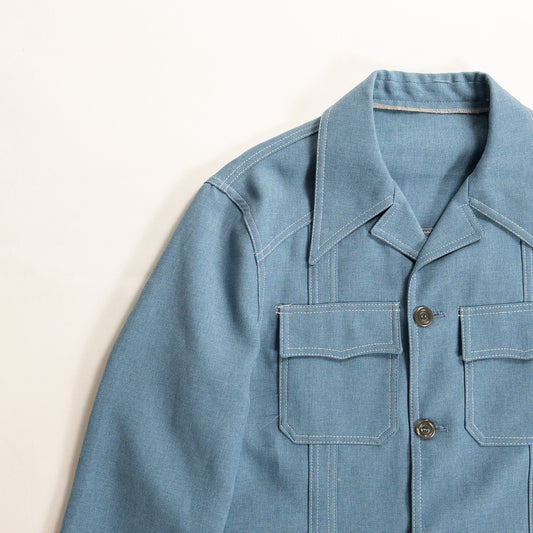 1970s "Euro Vintage" Smoke Blue Polyester Long Point Collar Shirt Jacket