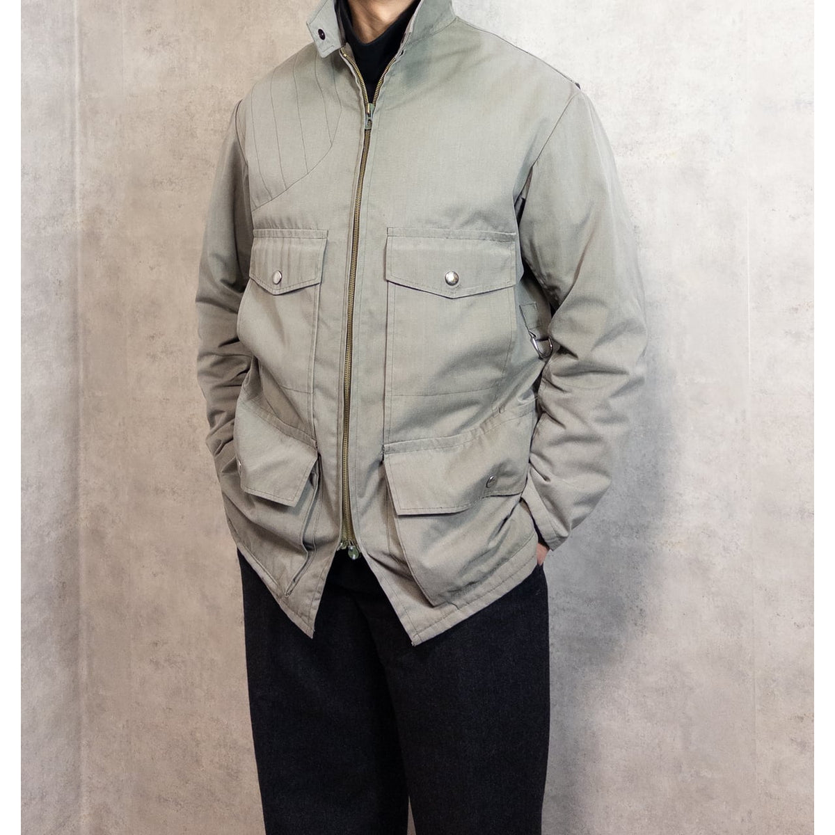 1970s "French Vintage" Khaki Cotton 4Pockets Full Zip Hunting Jacket