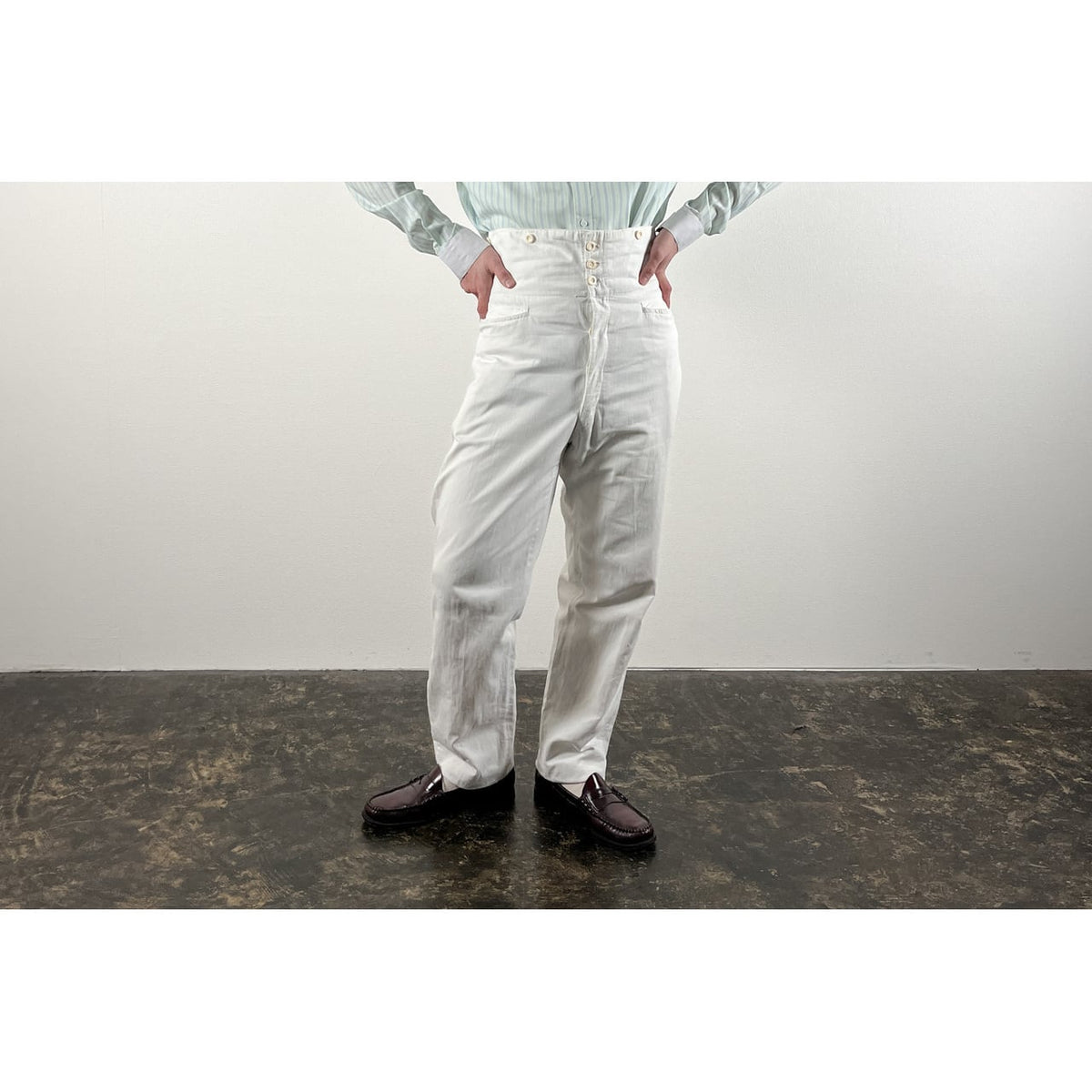 1900s "French Antique" Light Cotton White Work Trousers