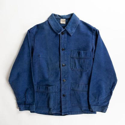 1960s "French Vintage" Faded Blue Moleskin Work Jacket