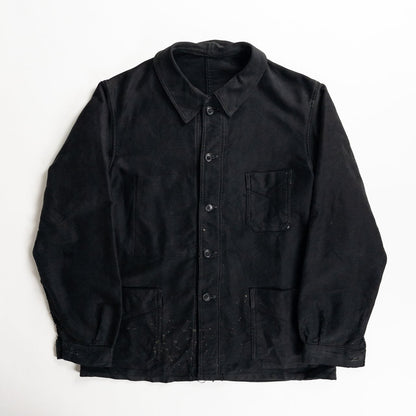 1940s "COMBET" French Black Moleskin Work Jacket with V Pockets