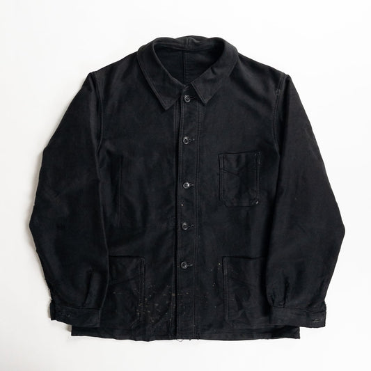 1940s "COMBET" French Black Moleskin Work Jacket with V Pockets