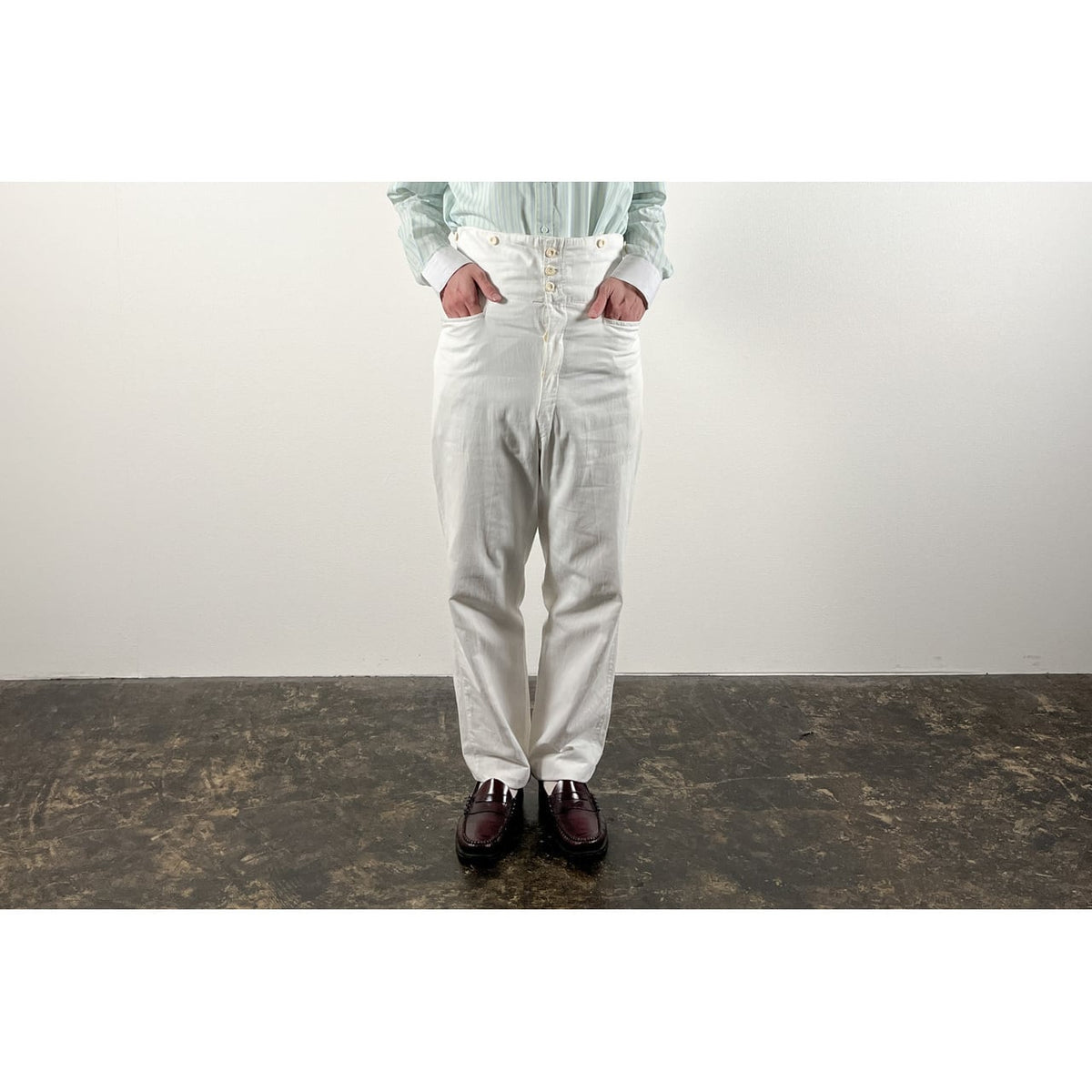 1900s "French Antique" Light Cotton White Work Trousers