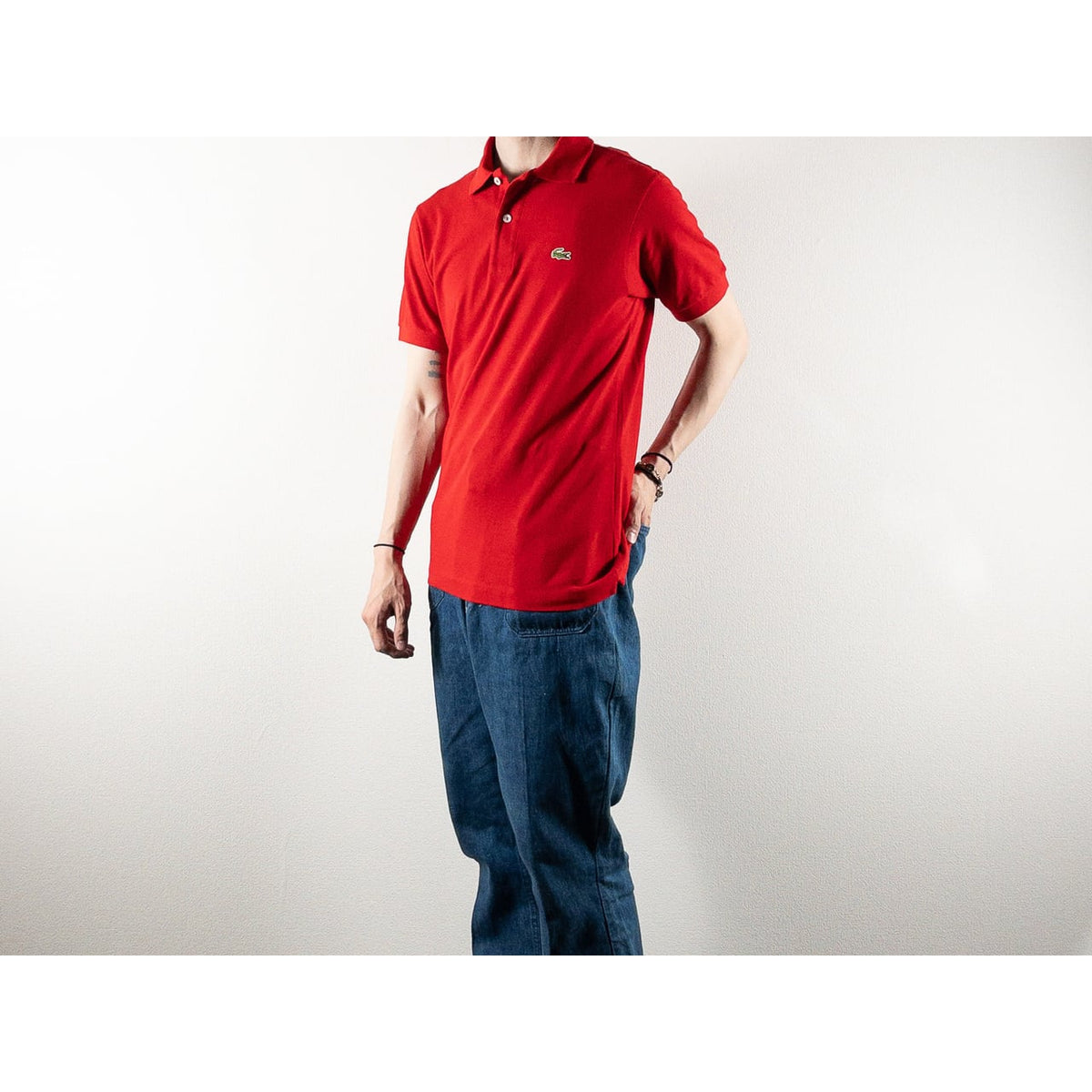 1980s "French LACOSTE" Red Cotton S/S Polo Shirt, Size 3