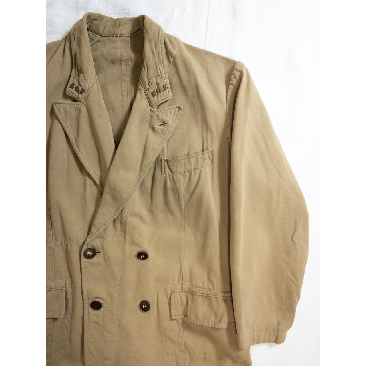 1940s-50s "French Vintage" "EGF" Beige Cotton Double Breasted Work Jacket