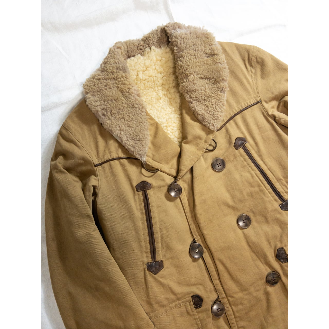 1940-50s "French Vintage" Canadienne Mackinaw Coat with "WW2 German Air Force Camo" Fabric