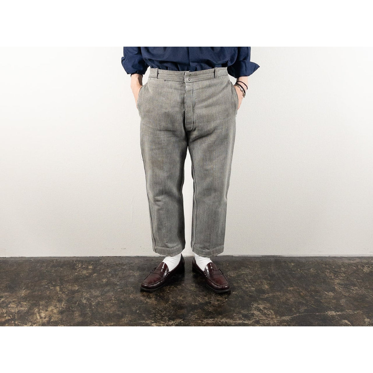 1950-60s "Le Mont St Michel" French Gray Cotton Pique Work Trousers