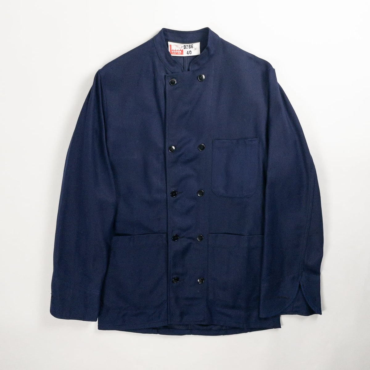 1960s "French Vintage" Blue Cotton Twill Mechanic Double Breasted Work Jacket, Dead Stock