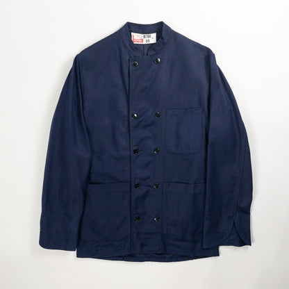 1960s "French Vintage" Blue Cotton Twill Mechanic Double Breasted Work Jacket, Dead Stock