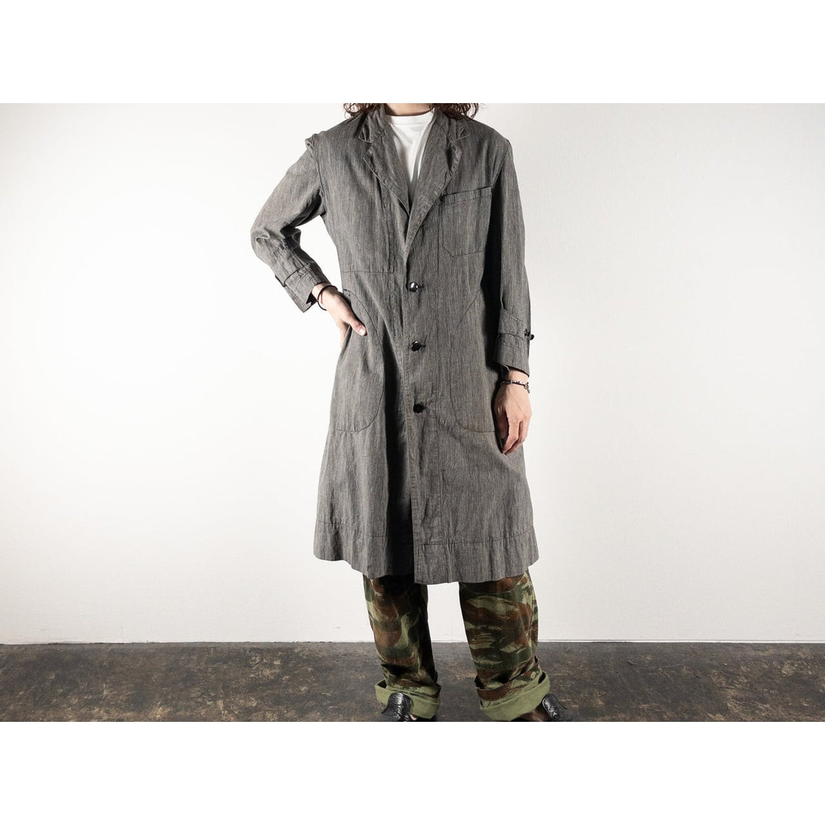 1940s "Euro Vintage" Light Black Chambray Atelier Work Coat