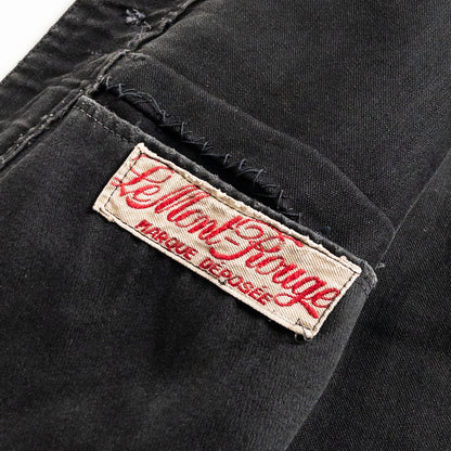 1930s "Le Mont Rouge" Faded Patchwork Black Moleskin Work Jacket with V Pockets