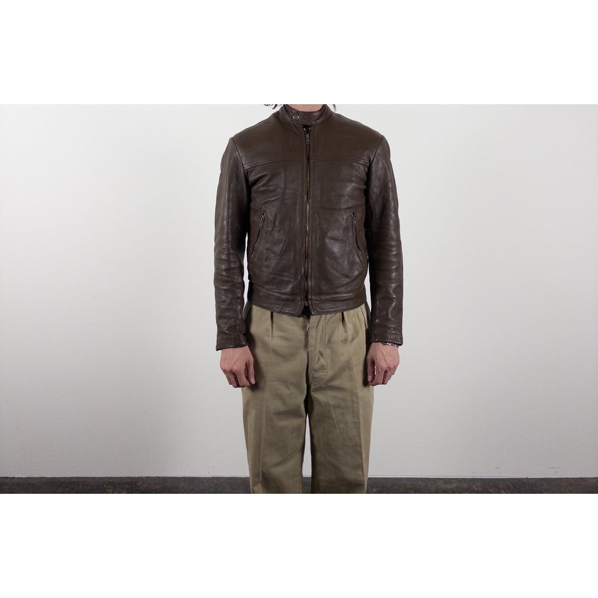 1970s "French Vintage" Brown Leather Motorcycle Jacket