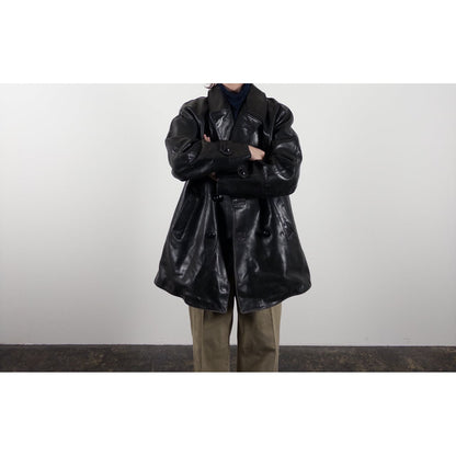 1950-60s "LORO PICENO" Black Leather Double-Breasted Jacket