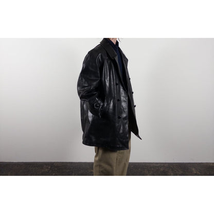1950-60s "LORO PICENO" Black Leather Double-Breasted Jacket
