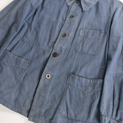 1930-40s "EXCELSIOR" French Faded Blue Cotton Twill Work Jacket with Papier-Mache Bottons