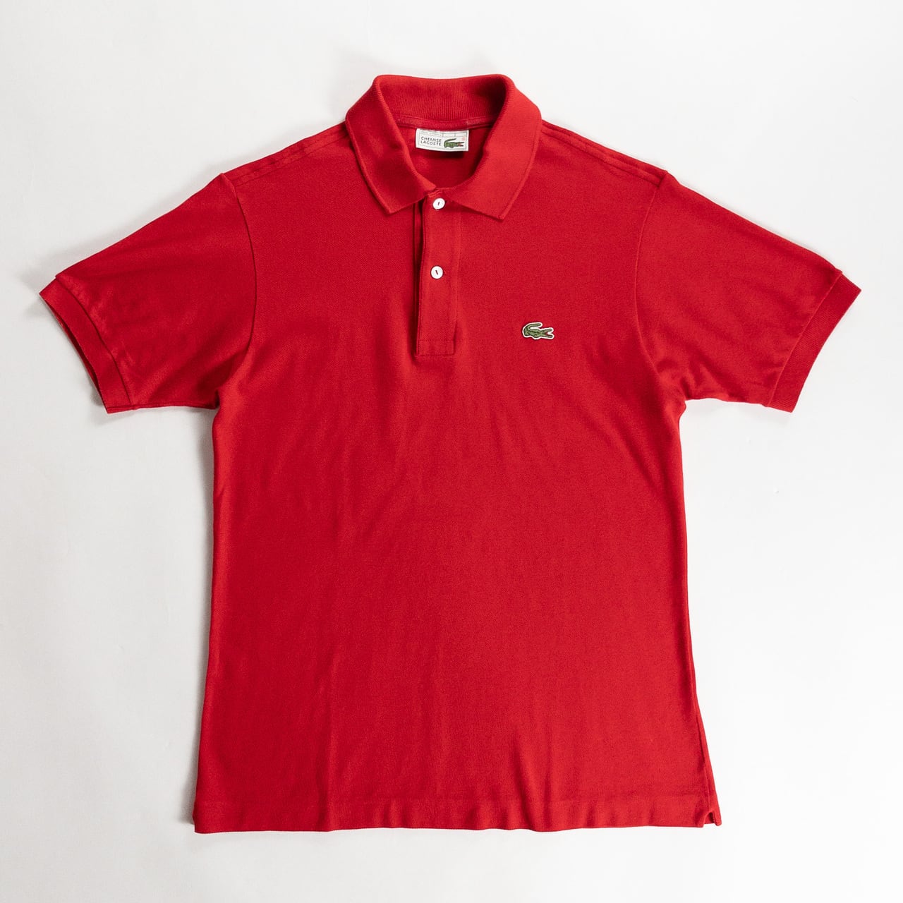 1980s "French LACOSTE" Red Cotton S/S Polo Shirt, Size 3