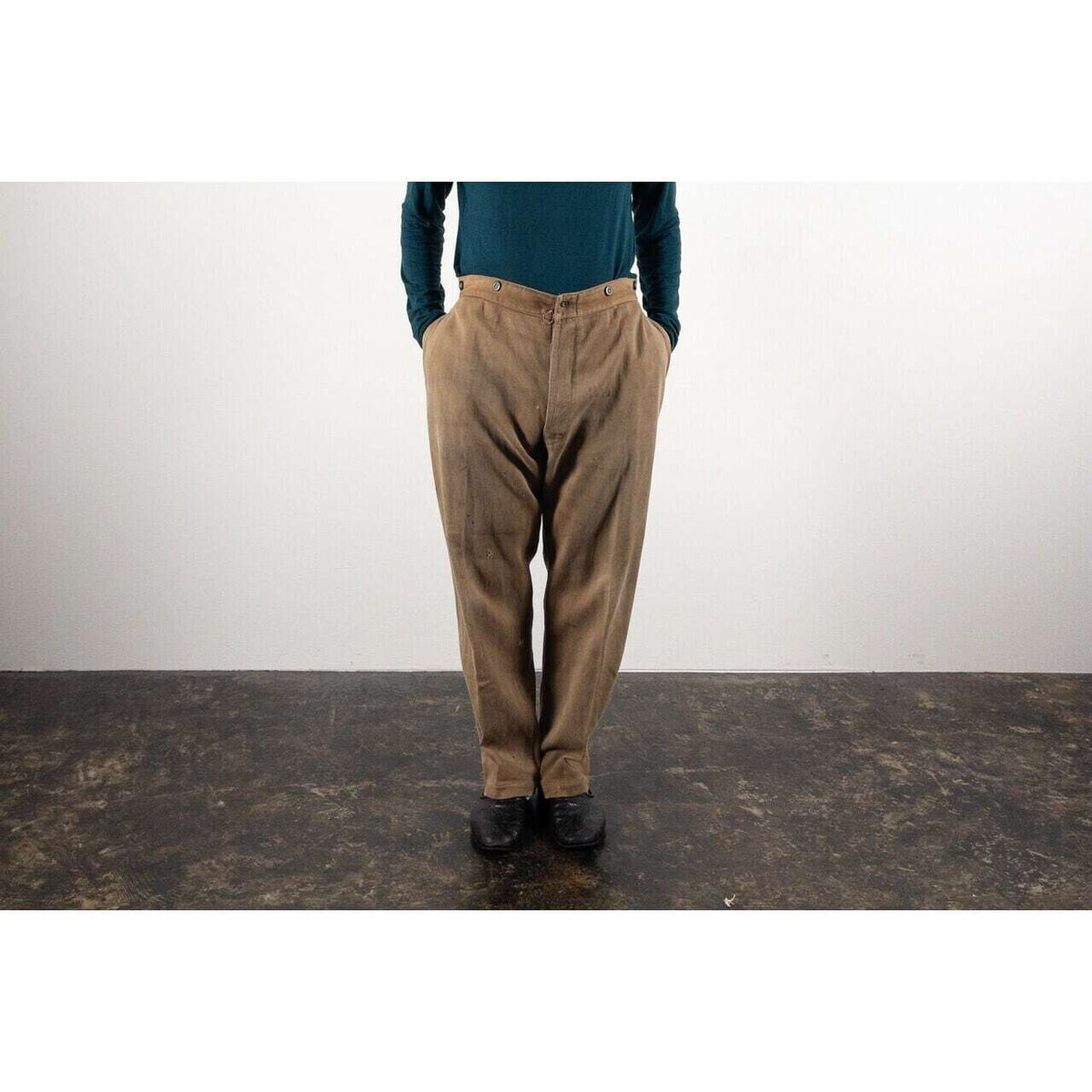 1930-40s "French Vintage" Light Brown Cotton Pique Work Trousers