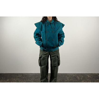1990s "Made in Italy" Turquoise Blue Double Breasted Hunting Jacket