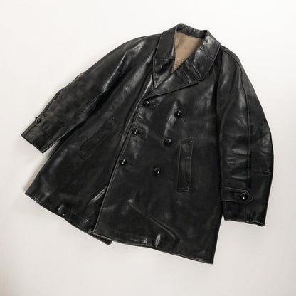1950-60s "LORO PICENO" Black Leather Double-Breasted Jacket