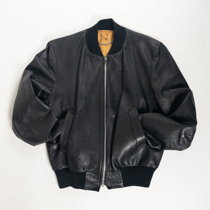 1970s-80s "French Vintage" Light Black Leather Jacket
