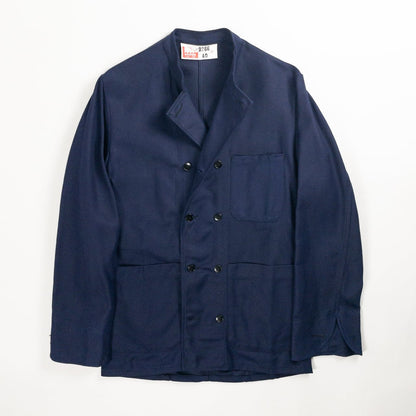 1960s "French Vintage" Blue Cotton Twill Mechanic Double Breasted Work Jacket, Dead Stock