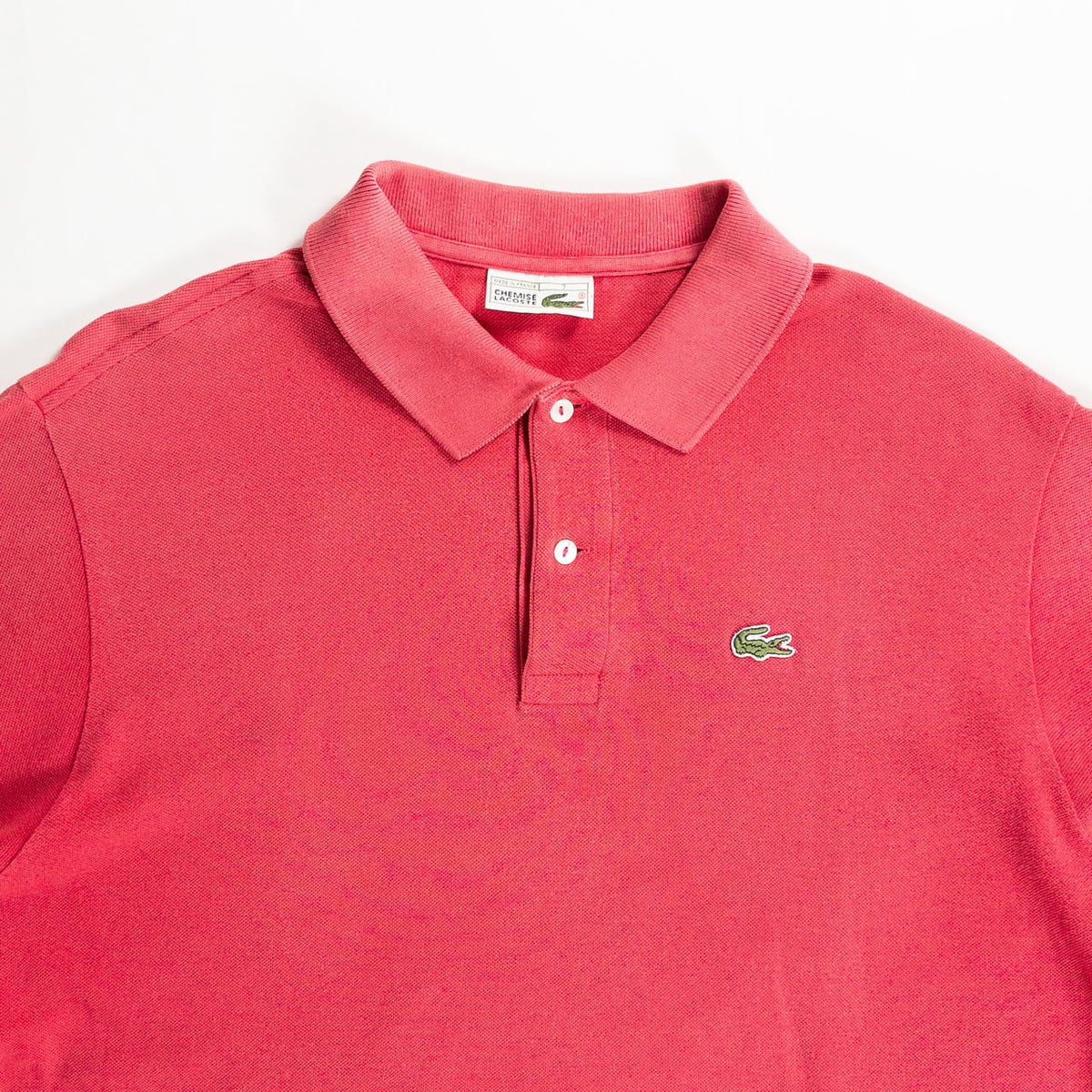 1980s "French LACOSTE" Red Cotton S/S Polo Shirt, Size 7
