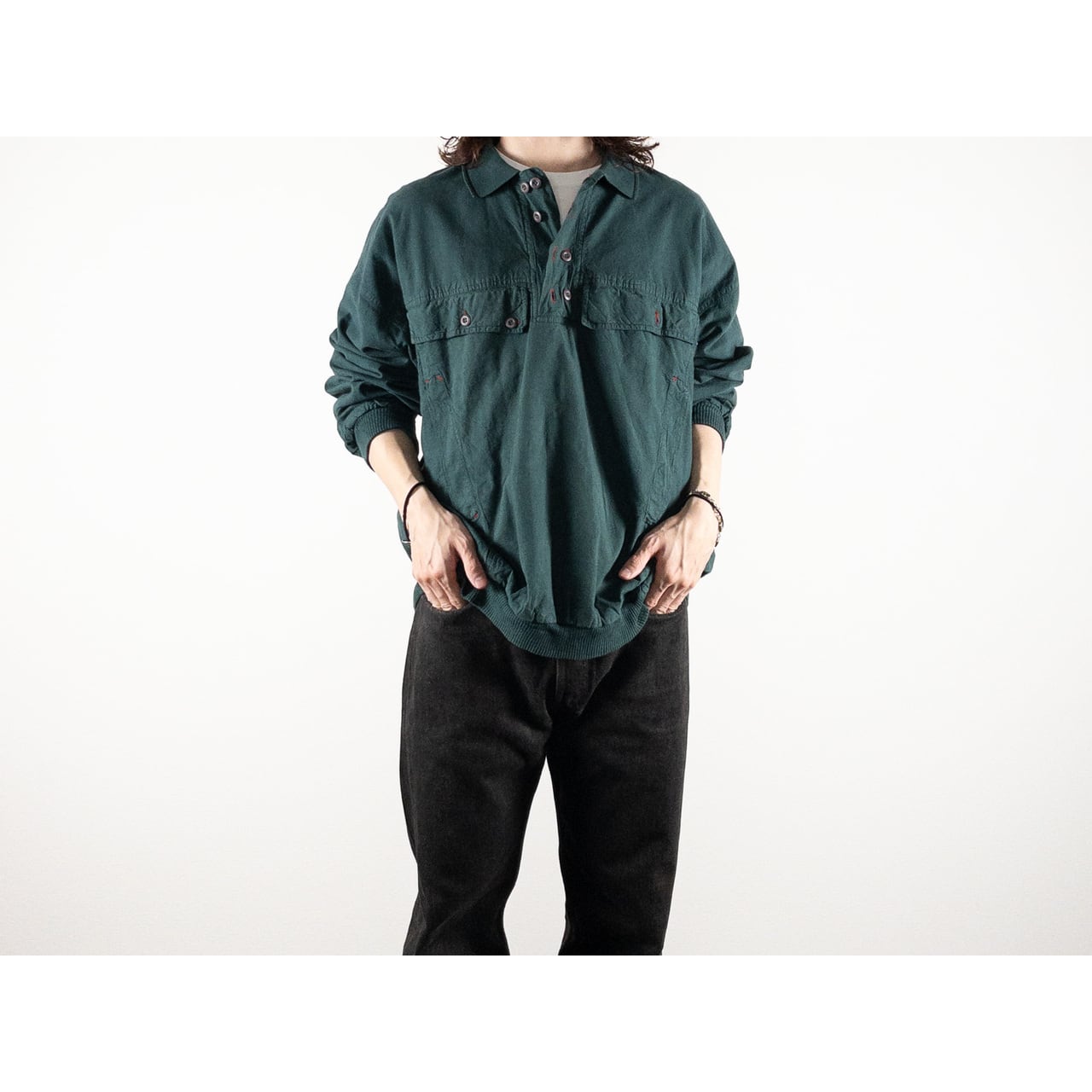 1990s "LUZ" Dark Green Cotton Anorak Pullover Jacket
