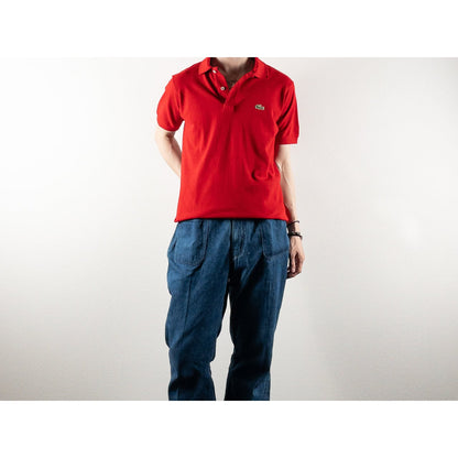 1980s "French LACOSTE" Red Cotton S/S Polo Shirt, Size 3