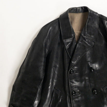 1950-60s "LORO PICENO" Black Leather Double-Breasted Jacket