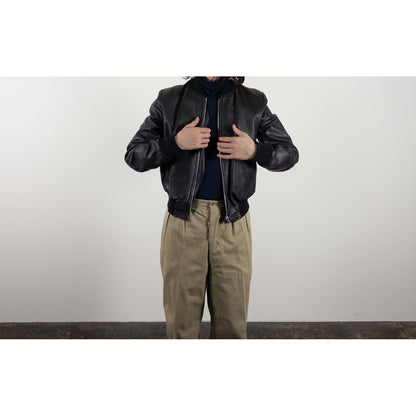 1970s-80s "French Vintage" Light Black Leather Jacket