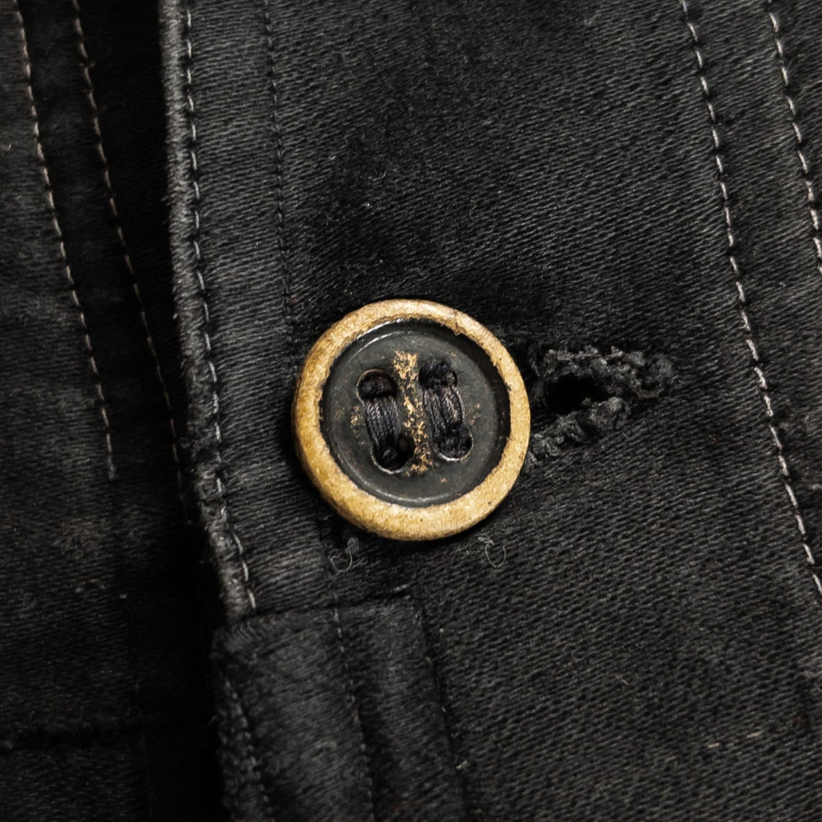 1930s "Le Mont Rouge" Faded Patchwork Black Moleskin Work Jacket with V Pockets