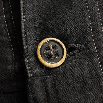 1930s "Le Mont Rouge" Faded Patchwork Black Moleskin Work Jacket with V Pockets