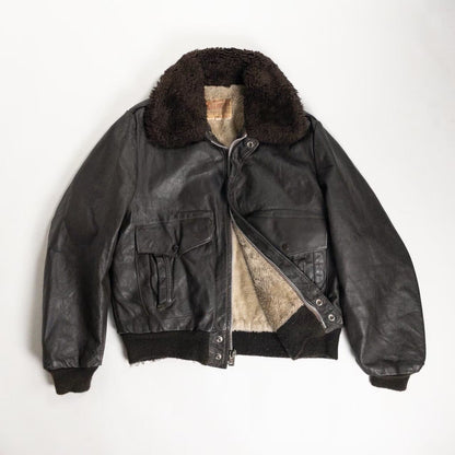 1970-80s "Made in USA" Brown Leather Boa Jacket