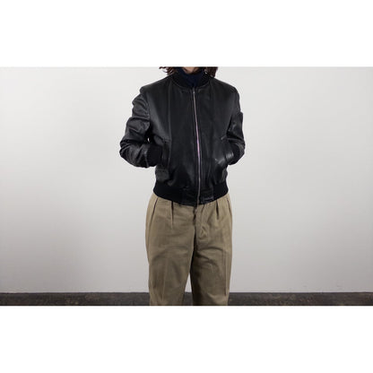 1970s-80s "French Vintage" Light Black Leather Jacket