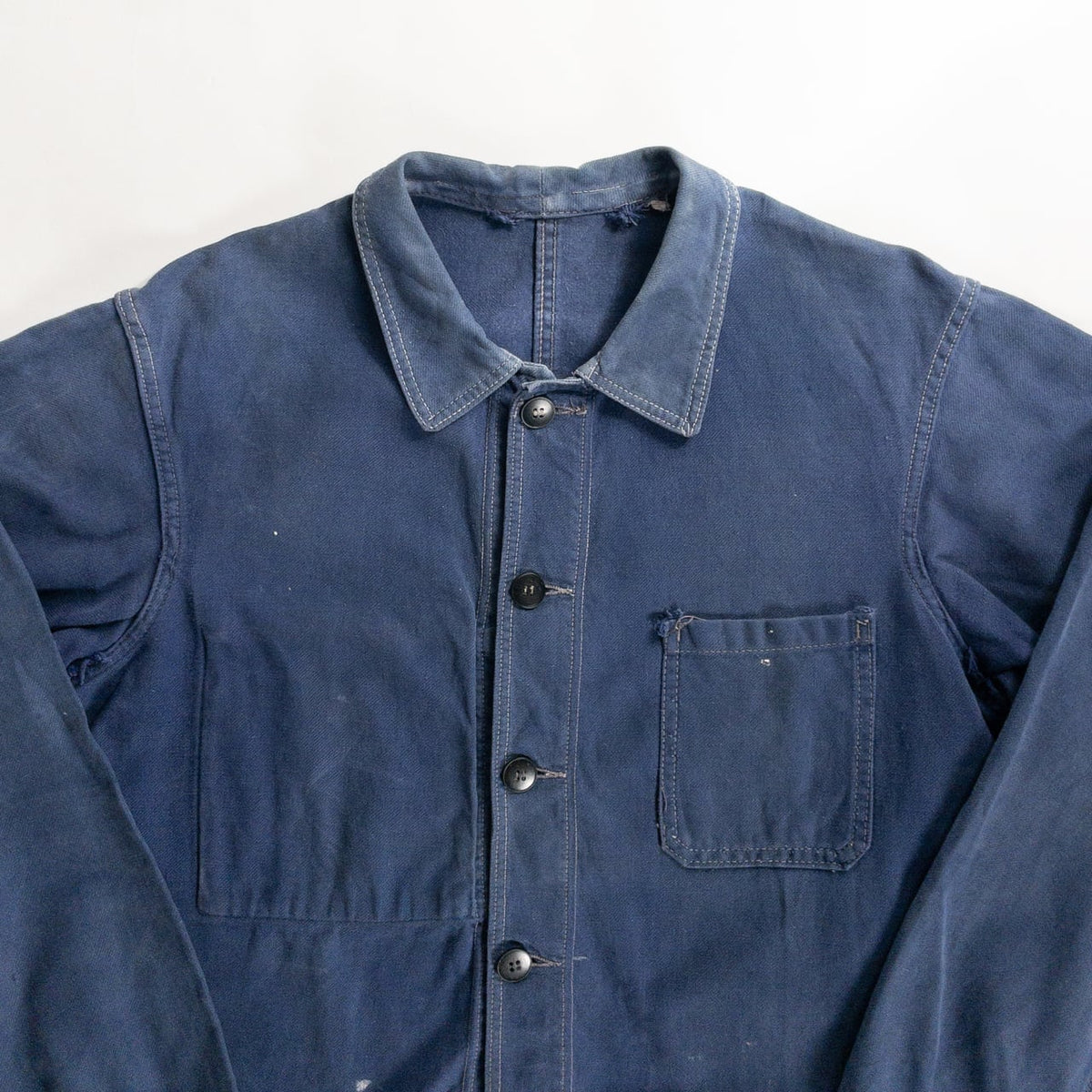 1950s "AU FUSIL" French Faded Blue Cotton Twill Work Jacket