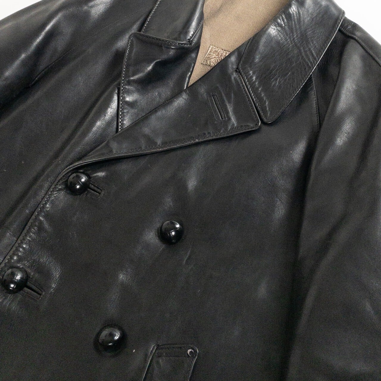 1950-60s "LORO PICENO" Black Leather Double-Breasted Jacket