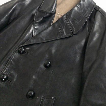 1950-60s "LORO PICENO" Black Leather Double-Breasted Jacket