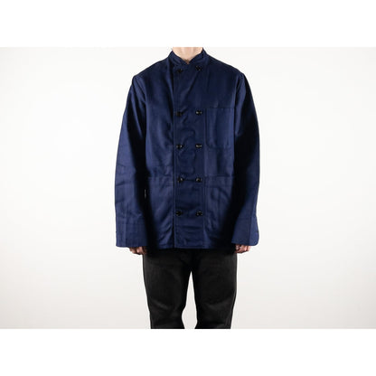1960s "French Vintage" Blue Cotton Twill Mechanic Double Breasted Work Jacket, Dead Stock
