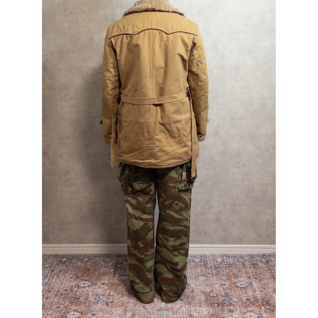 1940-50s "French Vintage" Canadienne Mackinaw Coat with "WW2 German Air Force Camo" Fabric