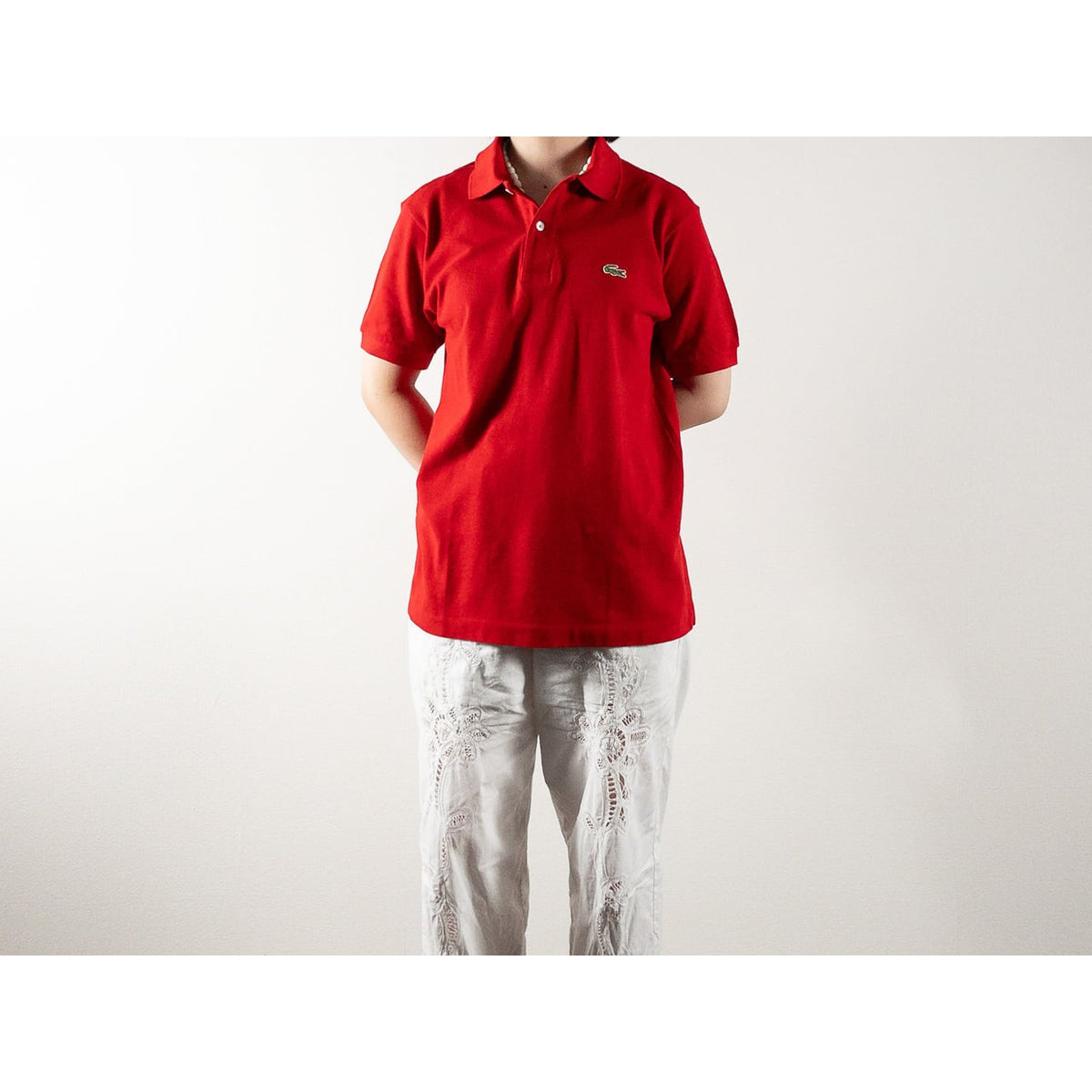 1980s "French LACOSTE" Red Cotton S/S Polo Shirt, Size 3