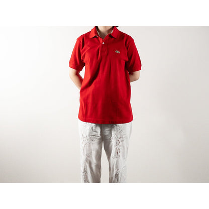 1980s "French LACOSTE" Red Cotton S/S Polo Shirt, Size 3