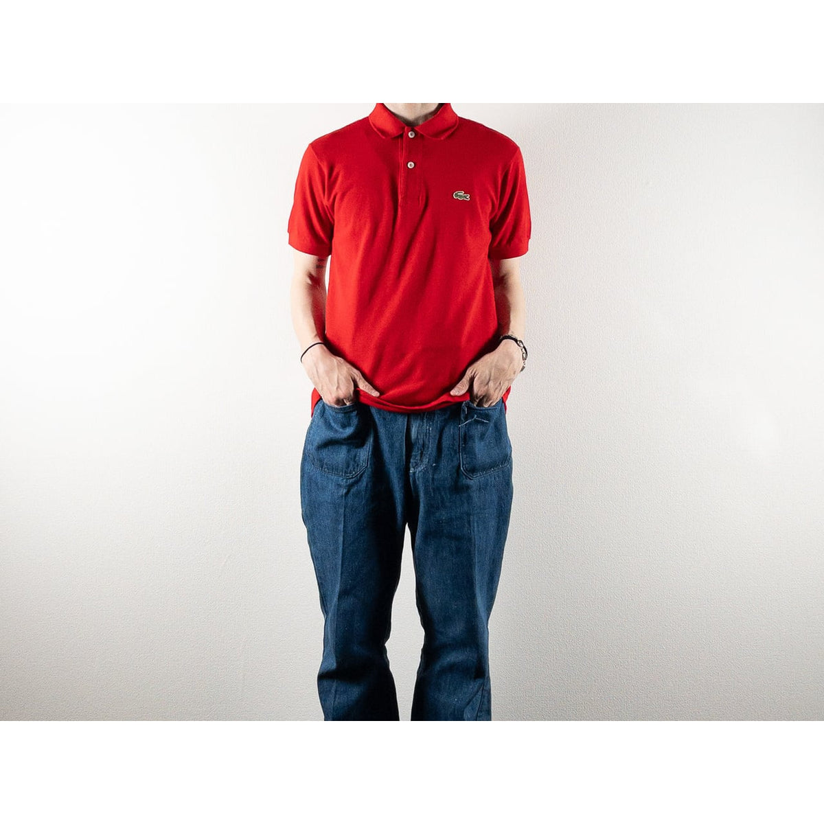 1980s "French LACOSTE" Red Cotton S/S Polo Shirt, Size 3