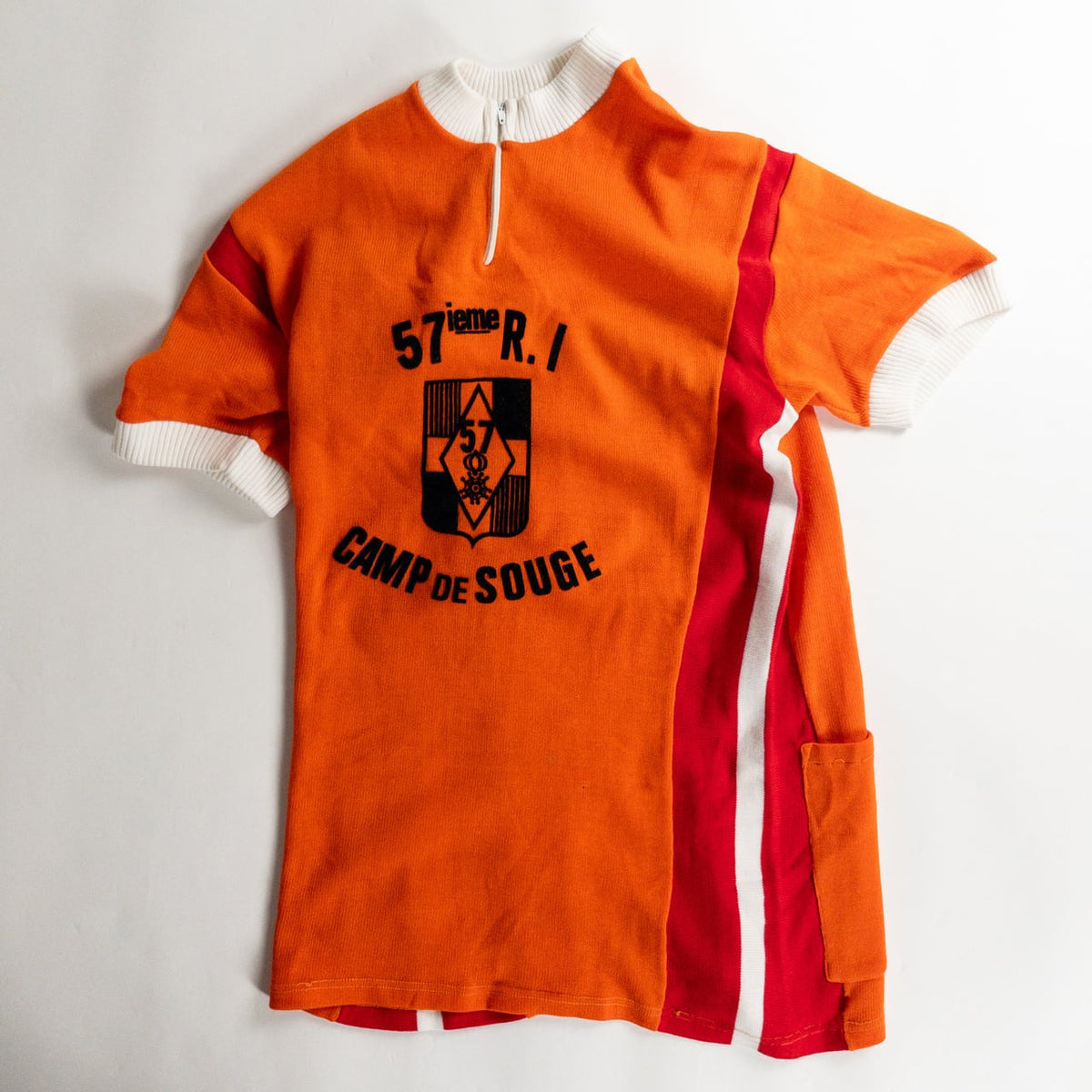 1960-70s "57eme R.I.Camp de Souge" Orenge Cotton Knit Half Zip-Up Sport Tee Shirt