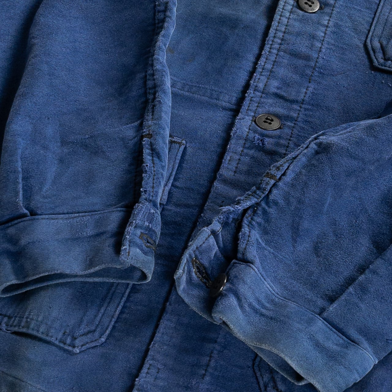 1960s "French Vintage" Faded Blue Moleskin Work Jacket