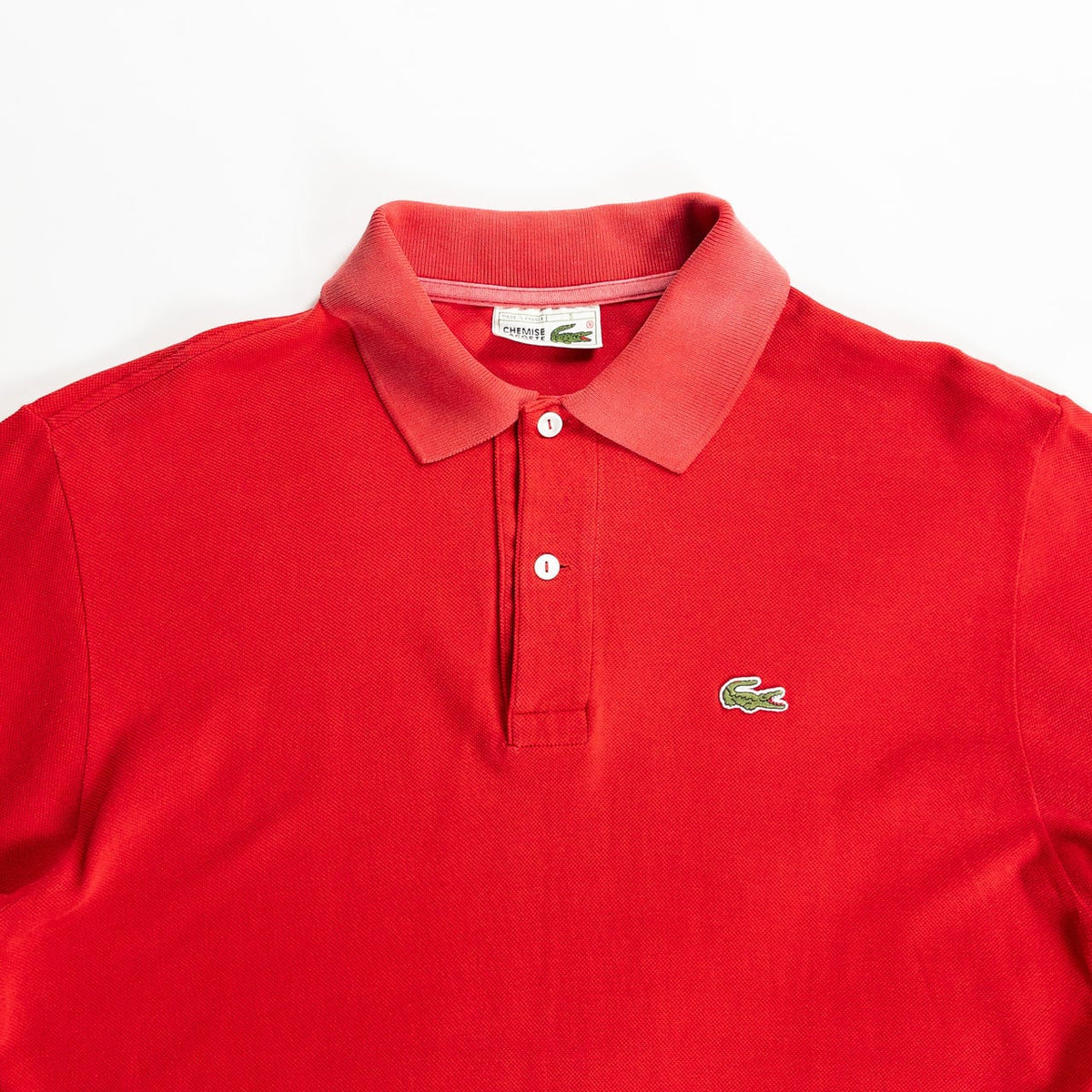 1980s "French LACOSTE" Red Cotton S/S Polo Shirt, Size 5